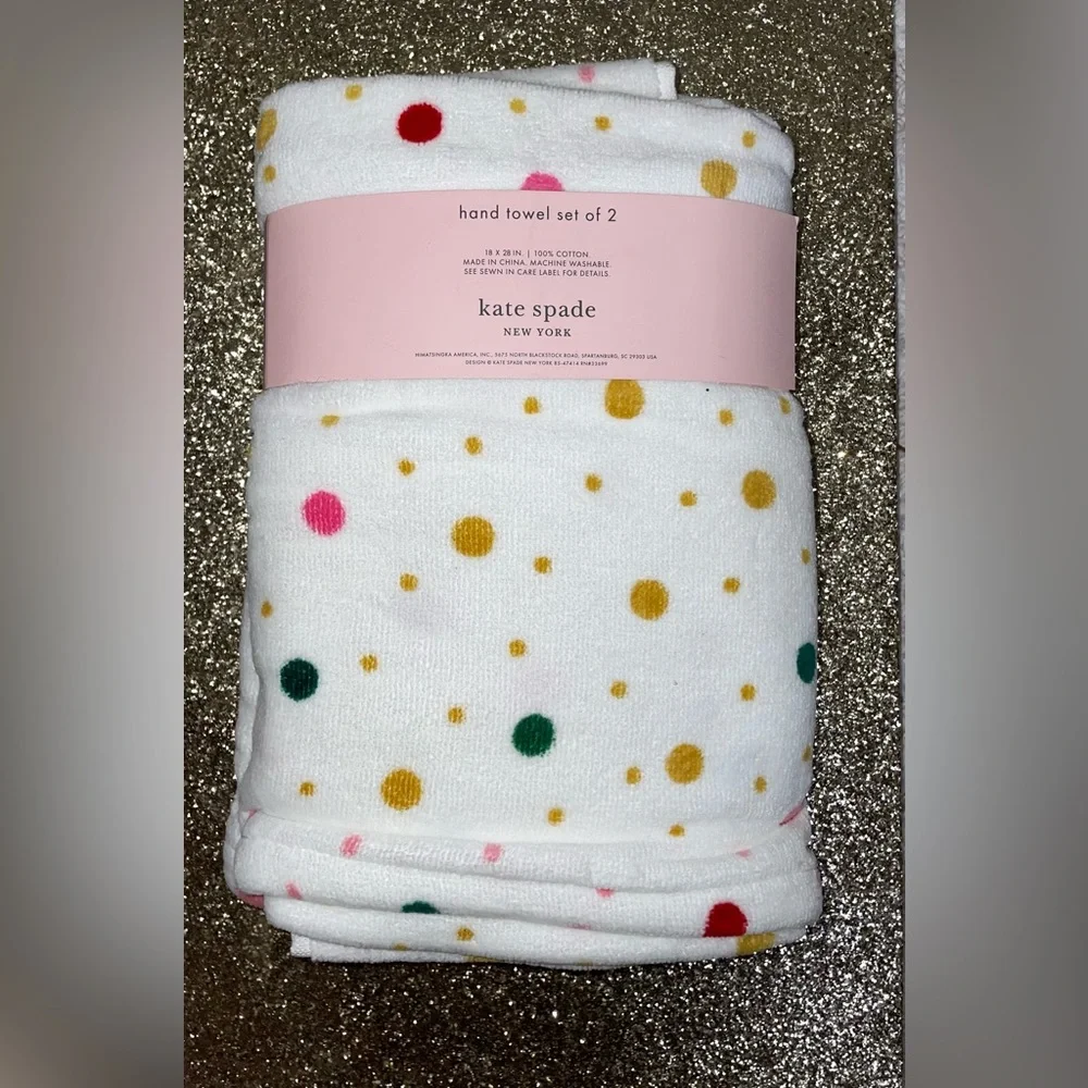 🎉HP🎉New! Kate Spade Rainbow Dot Cotton Hand Towels 2 Piece-18”x28”💕